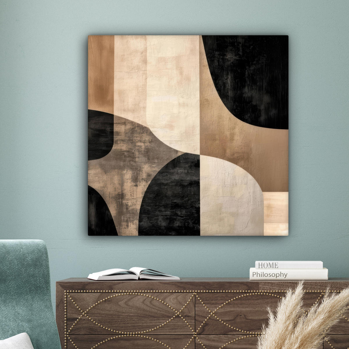 LEINWANDBILD Abstrakt - Flugzeuge - Schwarz - Rund Deko Groß 90x90 cm - Beige, Textil (90/90cm) - MuchoWow