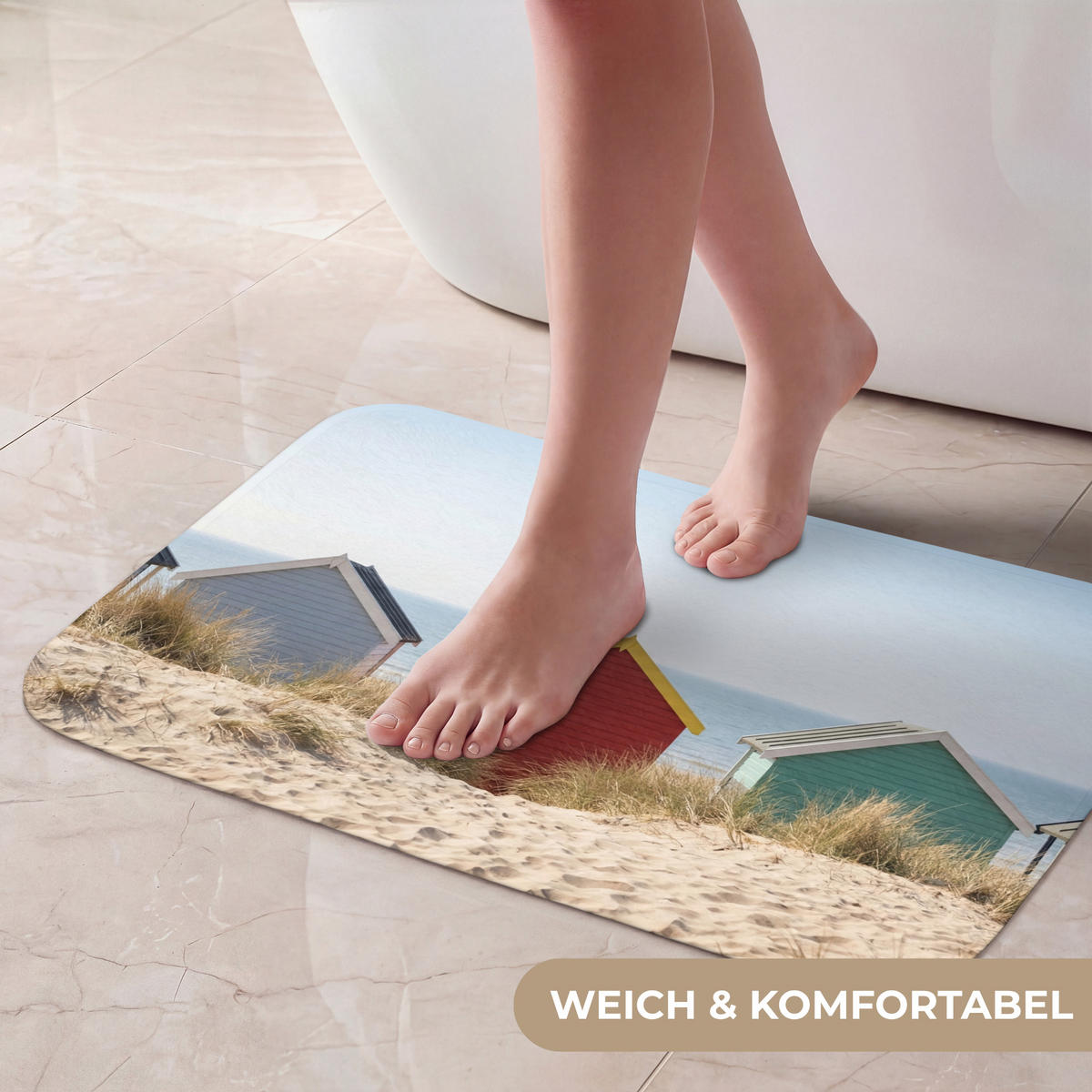 KOUPELNOVÁ PŘEDLOŽKA Pláž - Chaty - Barevné - Duny 60x40 cm - různobarevná, textil/plast (60/40cm) - OnlyWow