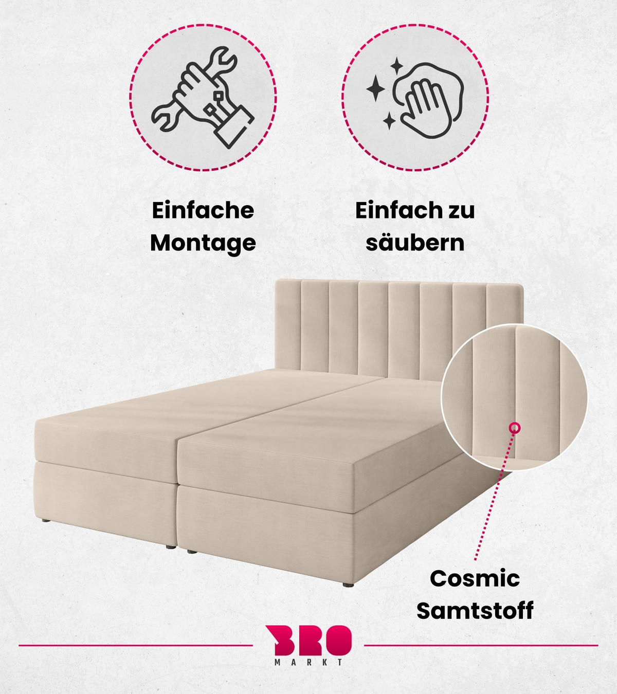 BOXBETT Denver mit Topper 160/200 Ecru - Ecru, Holzwerkstoff/Textil (160/200cm) - Bromarkt