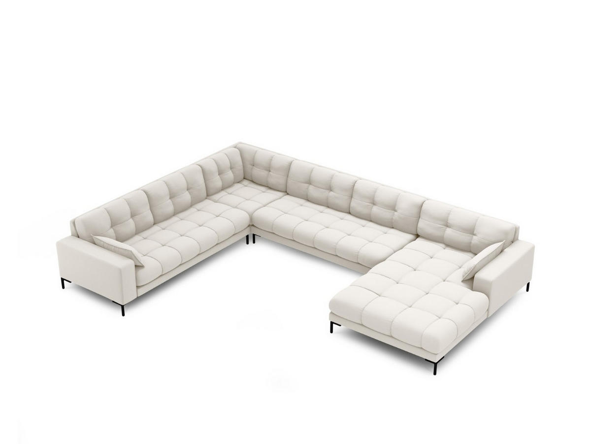 PANORAMASOFA links Mamaia aus strukturiertem Stoff leichtes beige 7 Sitzplätze - Creme, Textil (256/75/327cm) - Micadoni