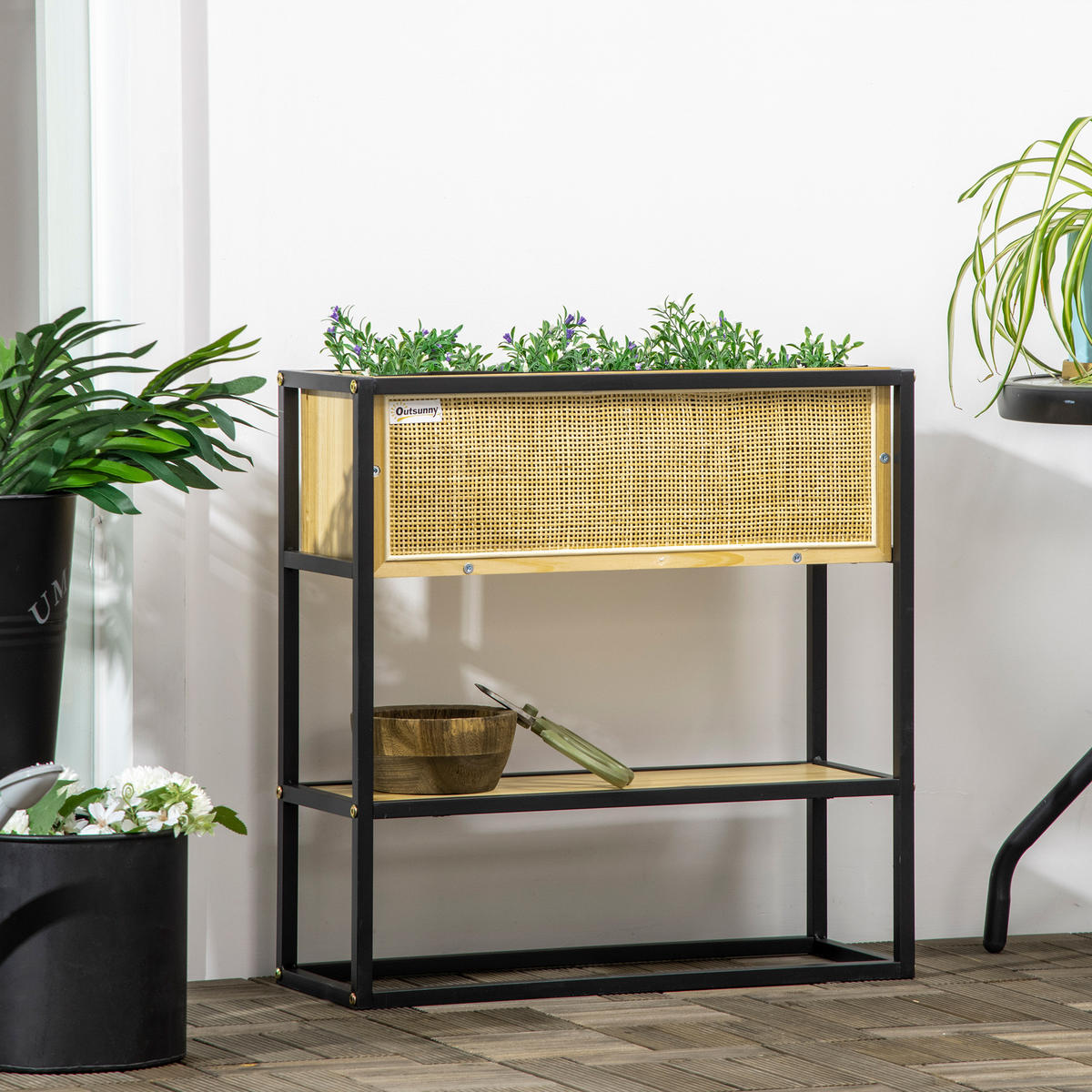 HOCHBEET DE-16026 mit Etagere Naturholz/Schwarz - Naturfarben, Holzwerkstoff (55/56/20cm) - ComfortXL