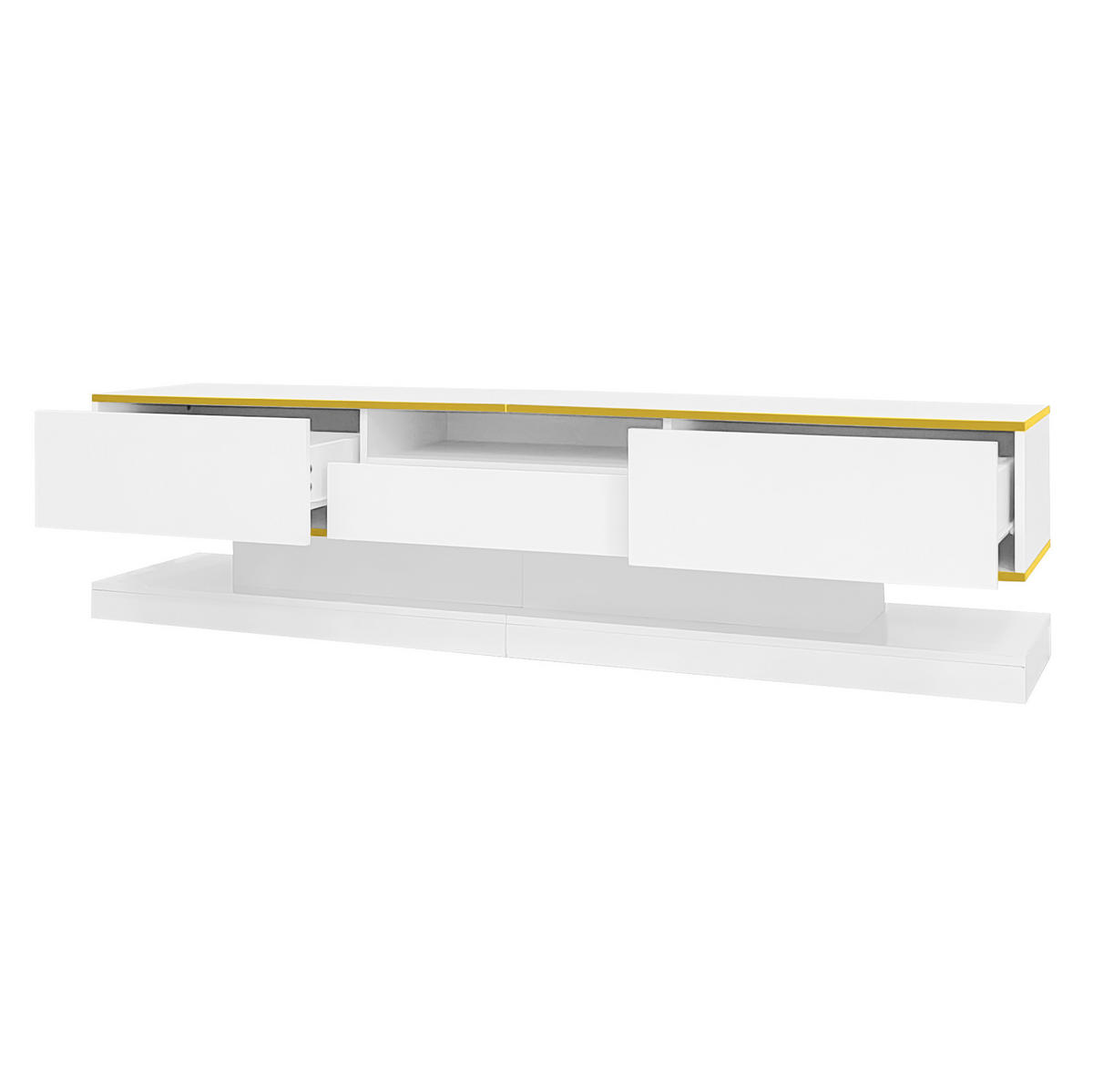 NÍZKA komoda z drevotriesky, 180/38/45 cm biela/zlatá, s LED osvetlením - biela, kompozitné drevo (180/45/38cm) - BEAOK