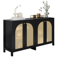 SIDEBOARD aus MDF mit 4 Kunst-Rattantüren und Metallgriffen Schwarz - Schwarz, Holzwerkstoff (145/40/80cm) - Modenvie