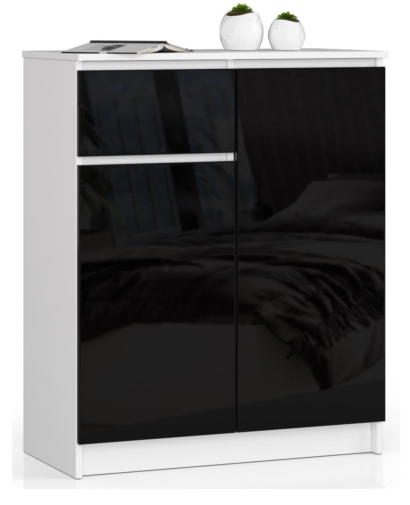 RAUMHIRSCH FURNITURE KOMODA bílá, černá lesklá 99/80/40