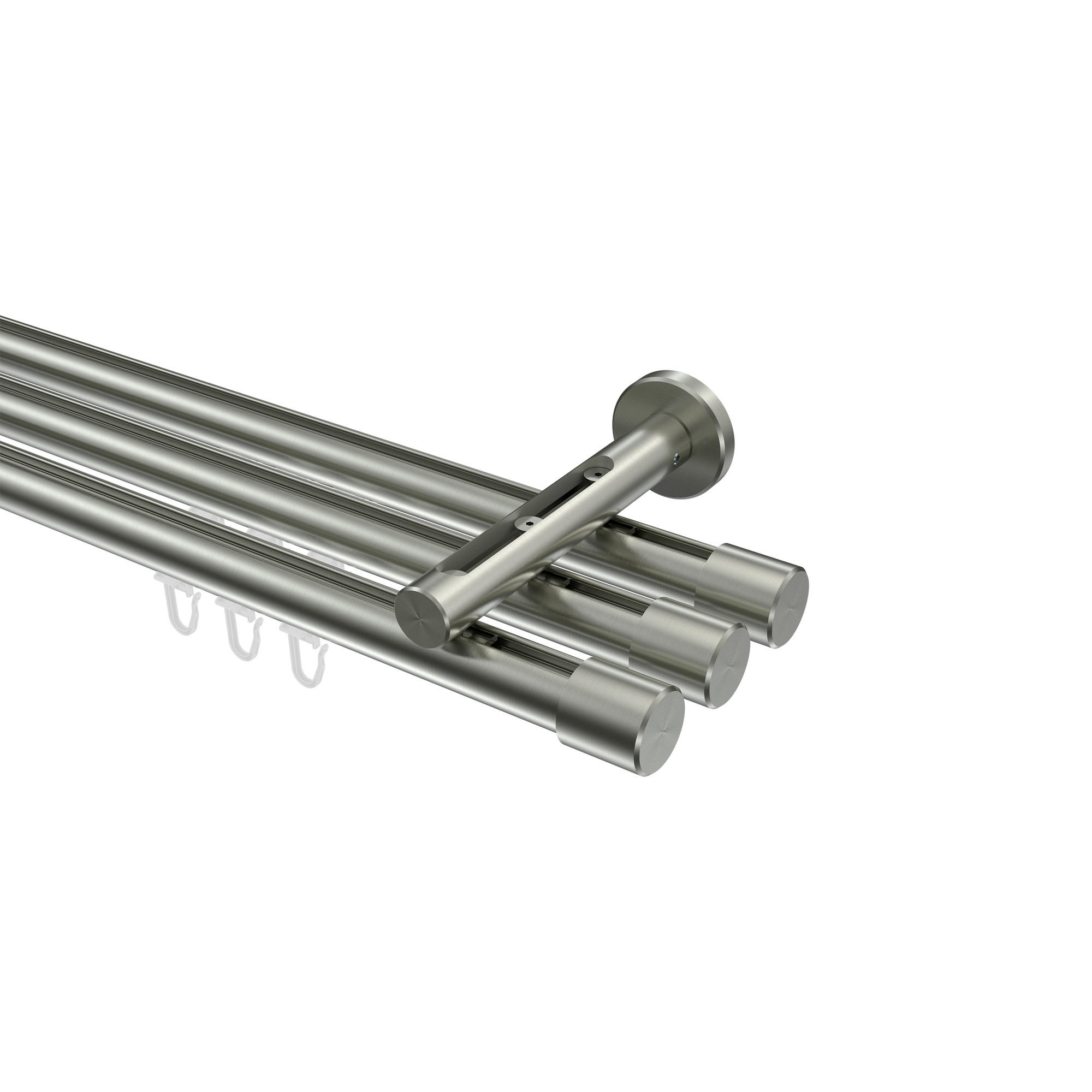INNENLAUF-GARDINENSTANGEN-SET Siteno Santo 540 cm (geteilt in 3 x 180 cm), 3-läufig, 20 mm Ø Edelstahl-Optik - Edelstahlfarben, Metall (540cm) - INTERDECO