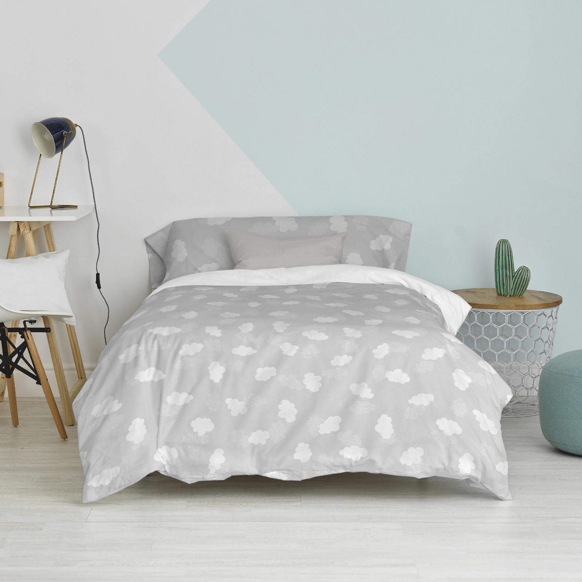 BETTBEZUG 2er-Set teiliges clouds 135/140x200 cm (standardgrösse) grau - Grau, Textil (140/200cm) - Happy Friday