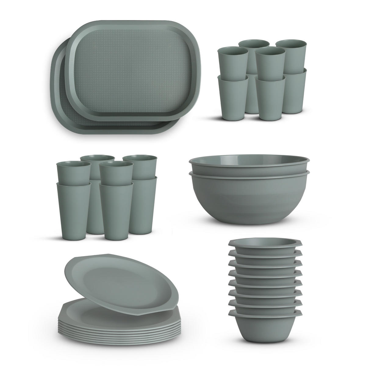 KOMBISERVICE Kunststoff Grün 36-teilig 8 Personen - Grün, Kunststoff (27/10/37cm)