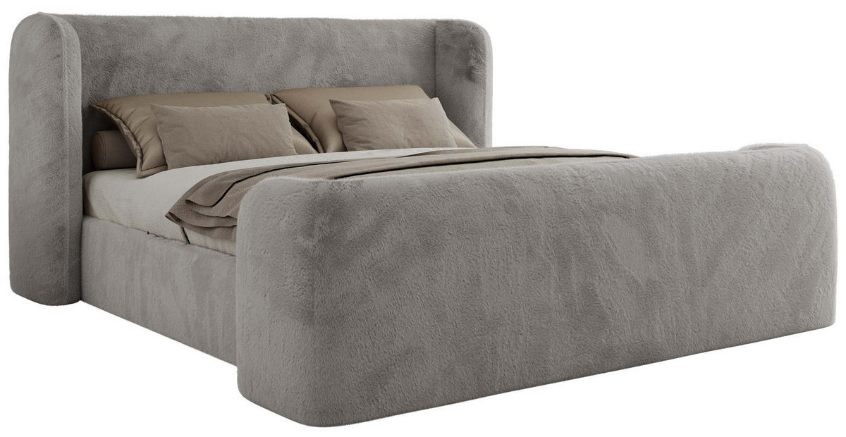 POLSTERBETT EMORA CLASSIC DUO 180/200 - Hellgrau Plüsch - Pocket-Matratze - Hellgrau, Textil (180/200cm) - MKS