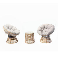 GARTENLOUNGE-SET Papasan Braune mit 2 drehbaren Sesseln und 1 Tisch - Braun, Metall - Concept Usine