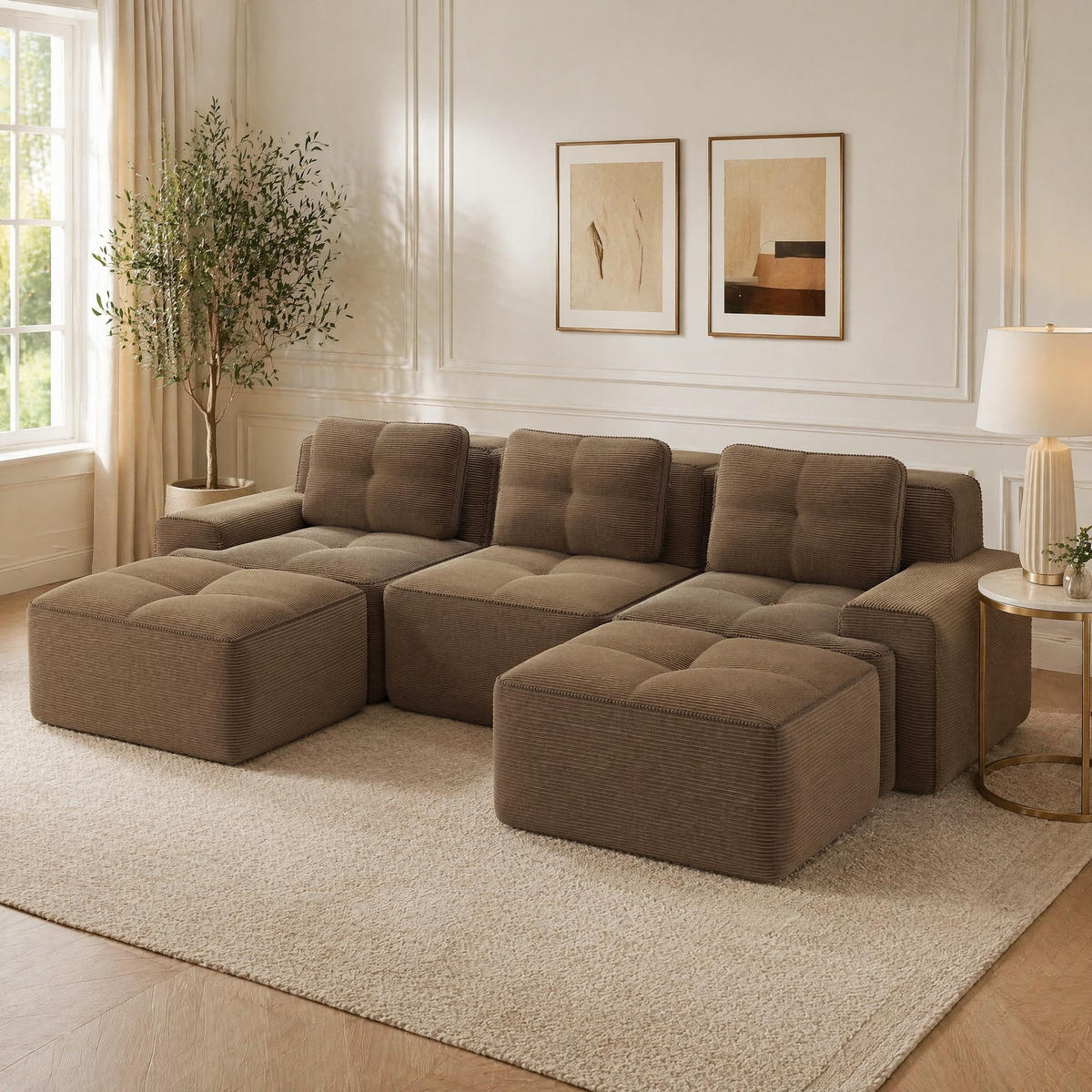 WOHNLANDSCHAFT 293/177/69 cm in Braun aus Cord mit tiefer Sitzfläche - Braun, Textil (177/69/293cm) - Flora Grace