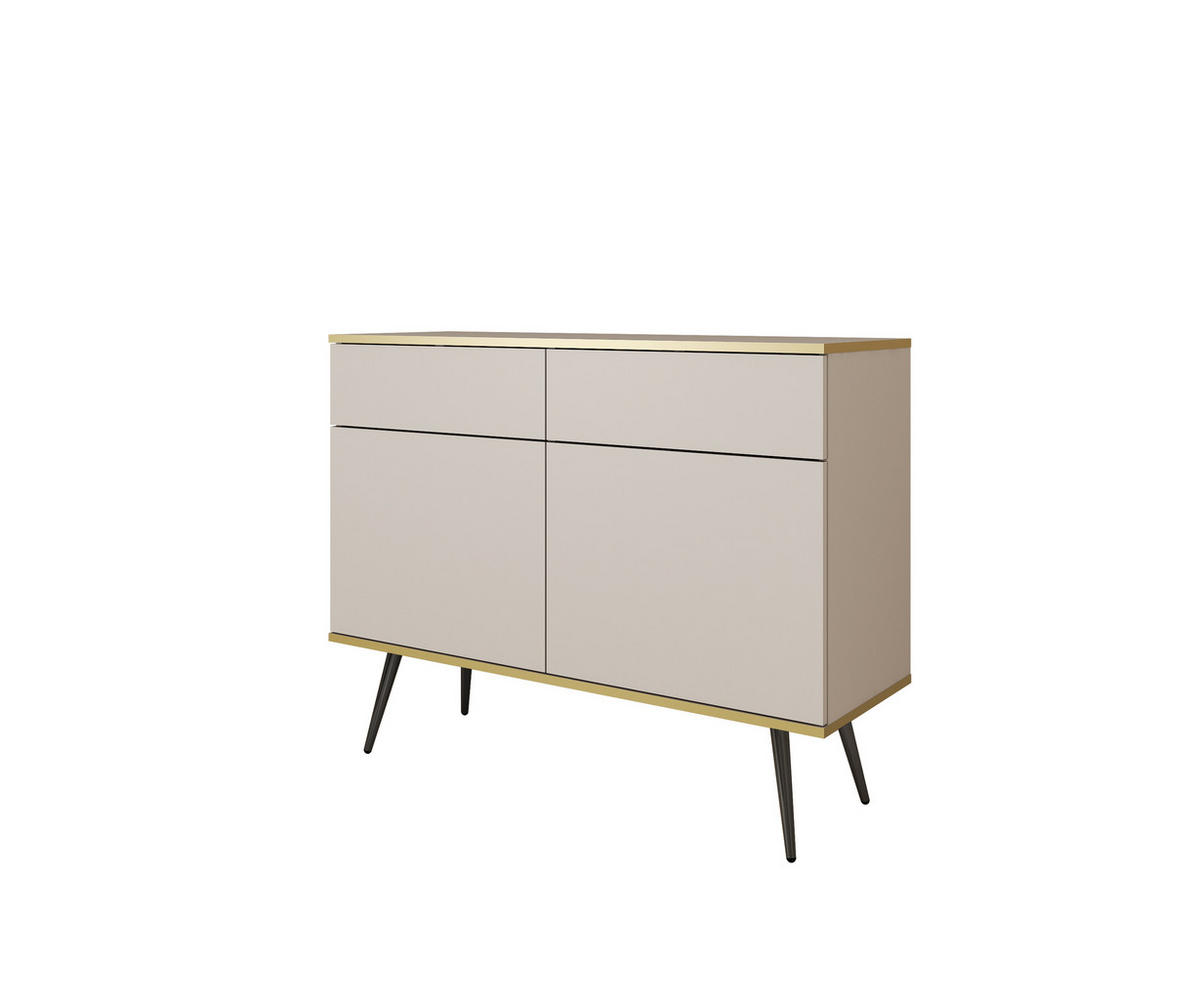 KOMMODE KSZ-107 - KSZ-107, Hochglanz, Schubladen Push-to-Open 107x39x85 cm Beige/Schwarz - Beige/Schwarz, Holzwerkstoff/Kunststoff (107/85/39cm) - DomoHome