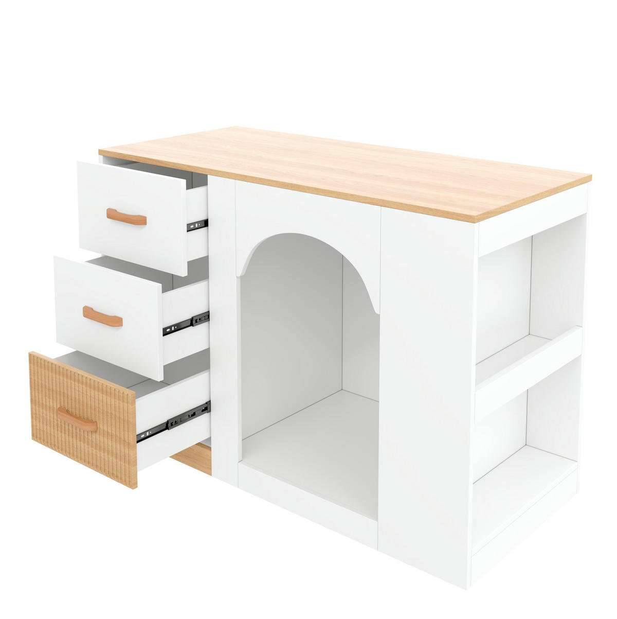 KÜCHENINSEL mit 3 Schubladen und Hundebereich 120 x 60 x 90 cm Weiß - Weiß, Holz (60/90/120cm) - Beauniv