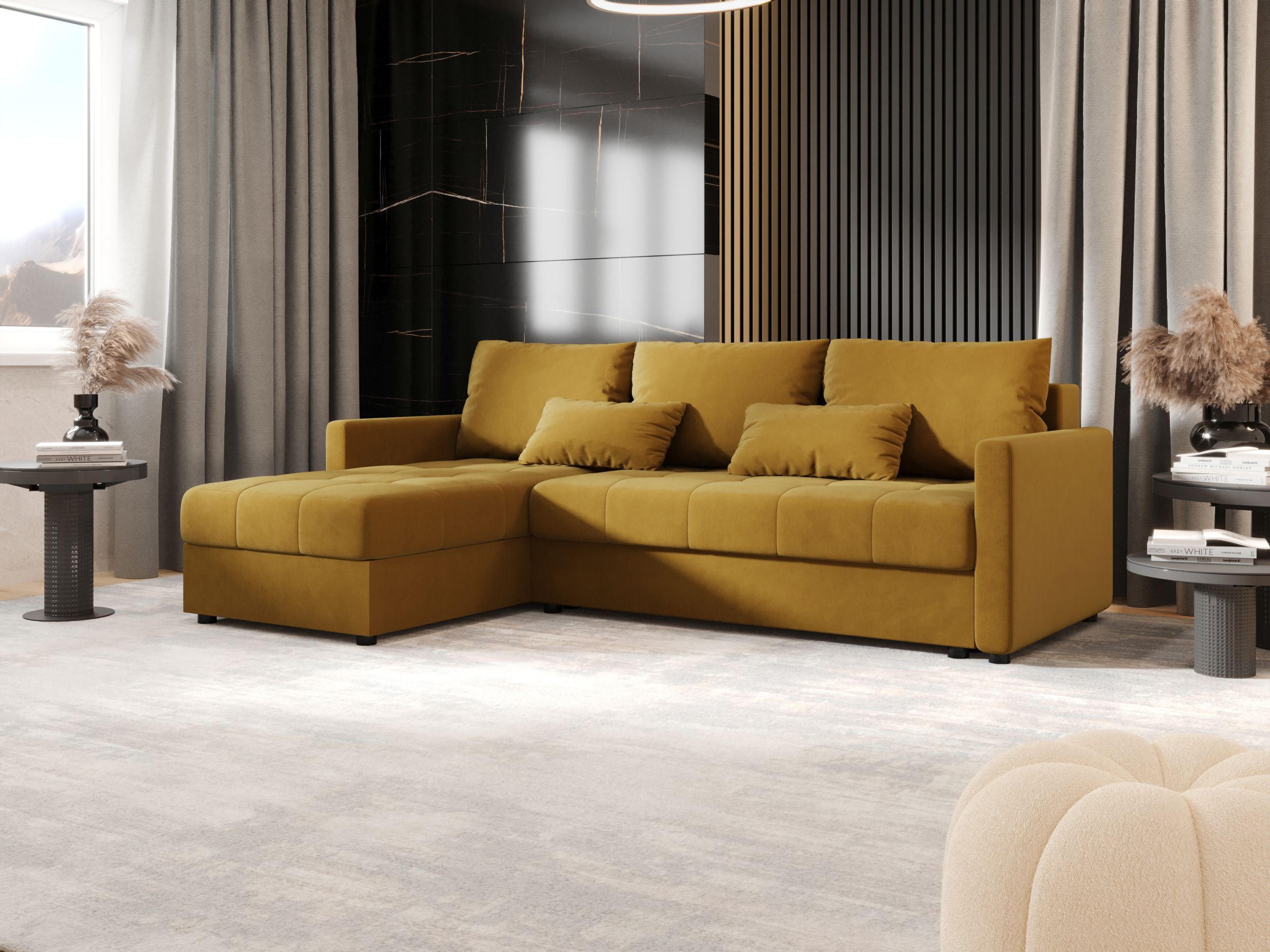 ECKSOFA MOS L BIS Itaka 33 Links mit Schlaffunktion - Currygelb, Textil (220/143cm) - Bedante