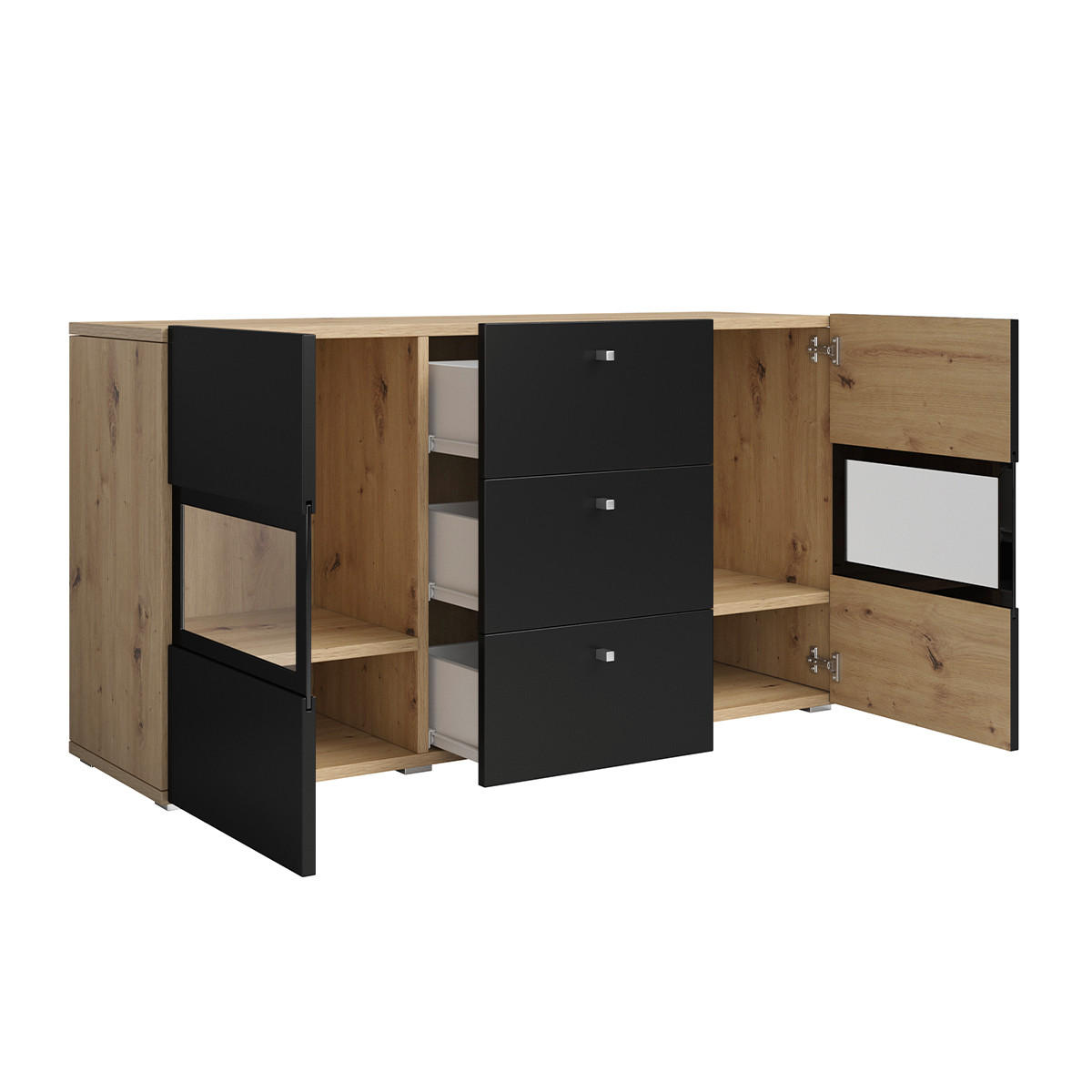 SIDEBOARD Sloan Schwarz und Holz - Schwarz, Holzwerkstoff (132/70/39cm) - Petits-meubles