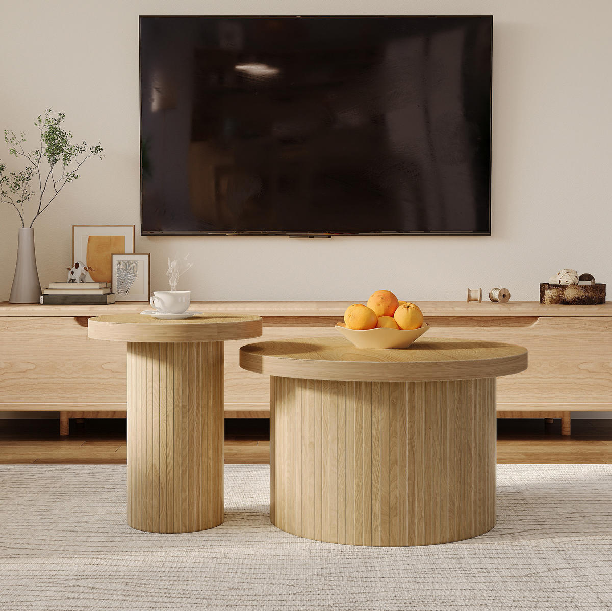 COUCHTISCH, doppelter runder Tisch, 66/66/40 cm + 40/40/46 cm modernes Design, Naturfarben - Naturfarben, Holzwerkstoff (106/106/46cm) - Redom