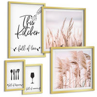 BILDER SET 5er Set - 50x50 cm & 20x30 cm & 40x60 cm Goldrahmen - Abstrakte Blattmalerei - Goldfarben, Kunststoff (40/60cm) - TULUP
