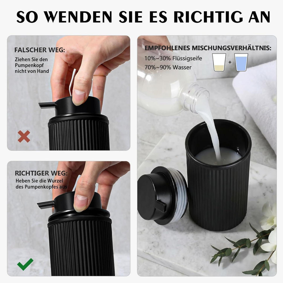SCHAUMSEIFENSPENDER 2-teiliges Set Glas Schwarz Matt 325ml - Schwarz, Glas (10/18/10cm)