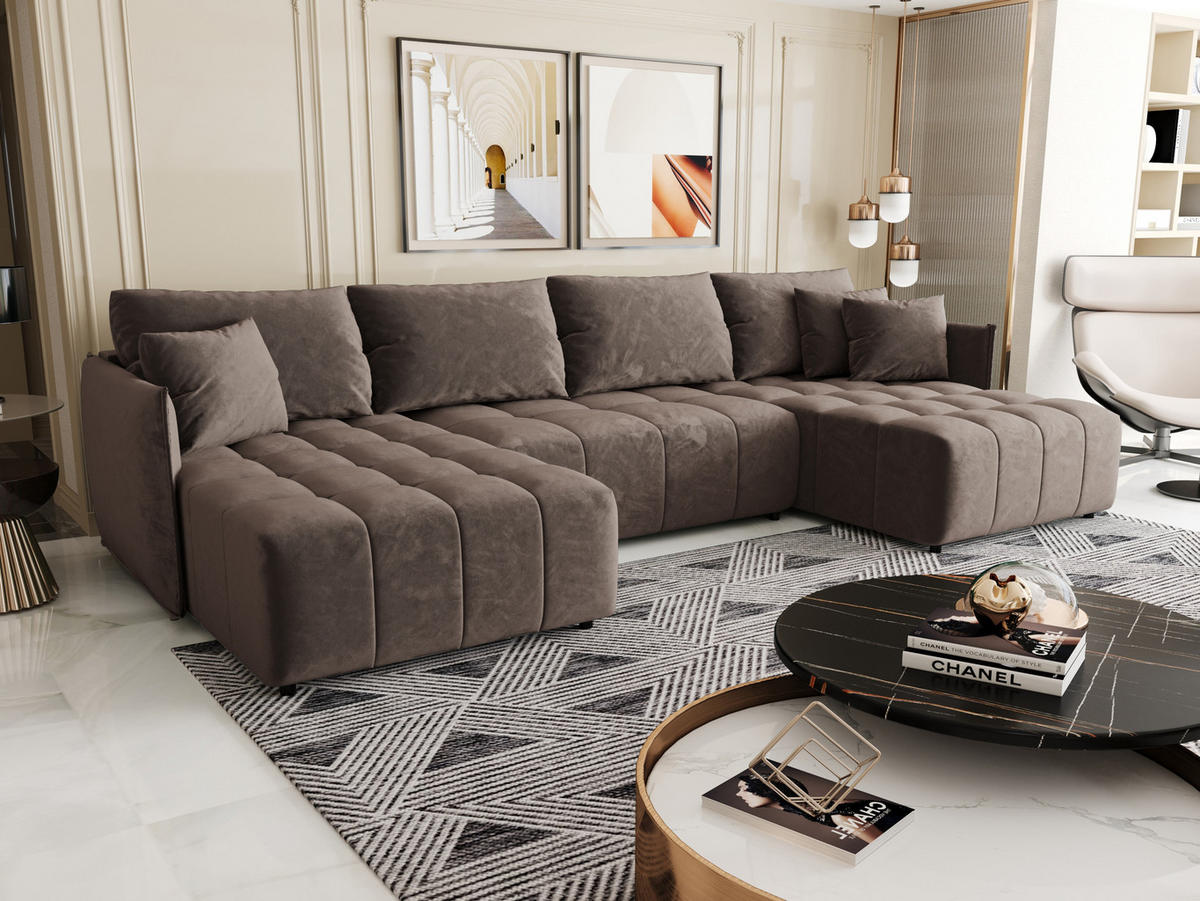 ECKSOFA mit Schlaffunktion ONIL U Monolith 15 - Braun, Textil (349/185cm) - Bedante