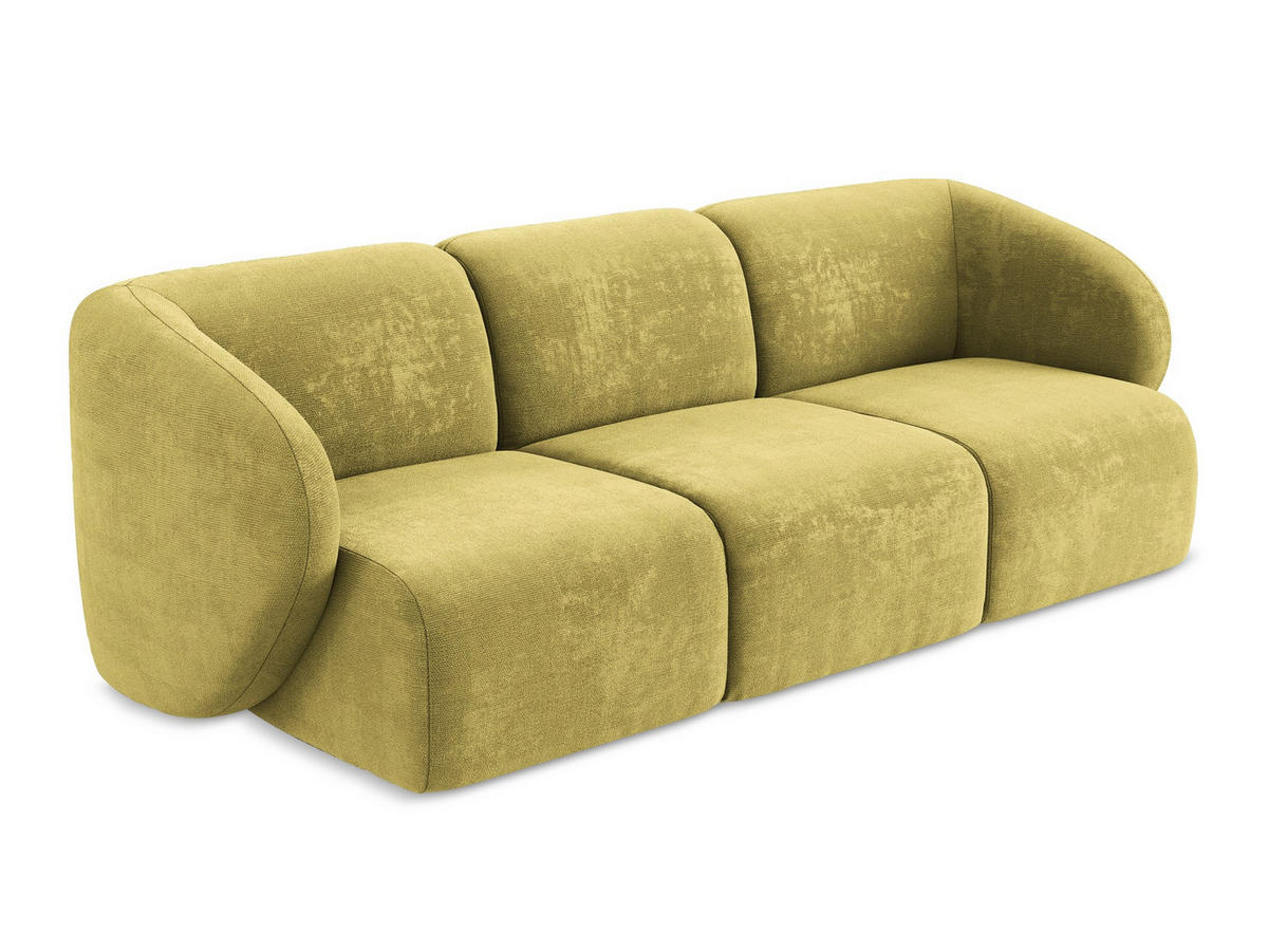 3-SITZER SOFA Chenille Stoff Grün - Limette/Schwarz, Holzwerkstoff/Kunststoff (244/75/94cm) - Makamii
