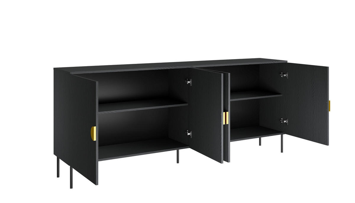 KOMMODE AXIS 213,2/87,6/40cm mit Schubladen 4 Türen Schwarz - Schwarz, Holzwerkstoff (213.2/87.6/40cm) - MASSENO