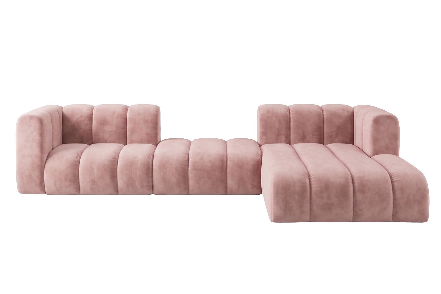 ECKSOFA Modulares In L-Form, Velvet-Stoff Riviera, Hellrosa, Rechts, GRAND 319 cm - Hellrosa, Holz (319/175cm) - Kaiser Möbel