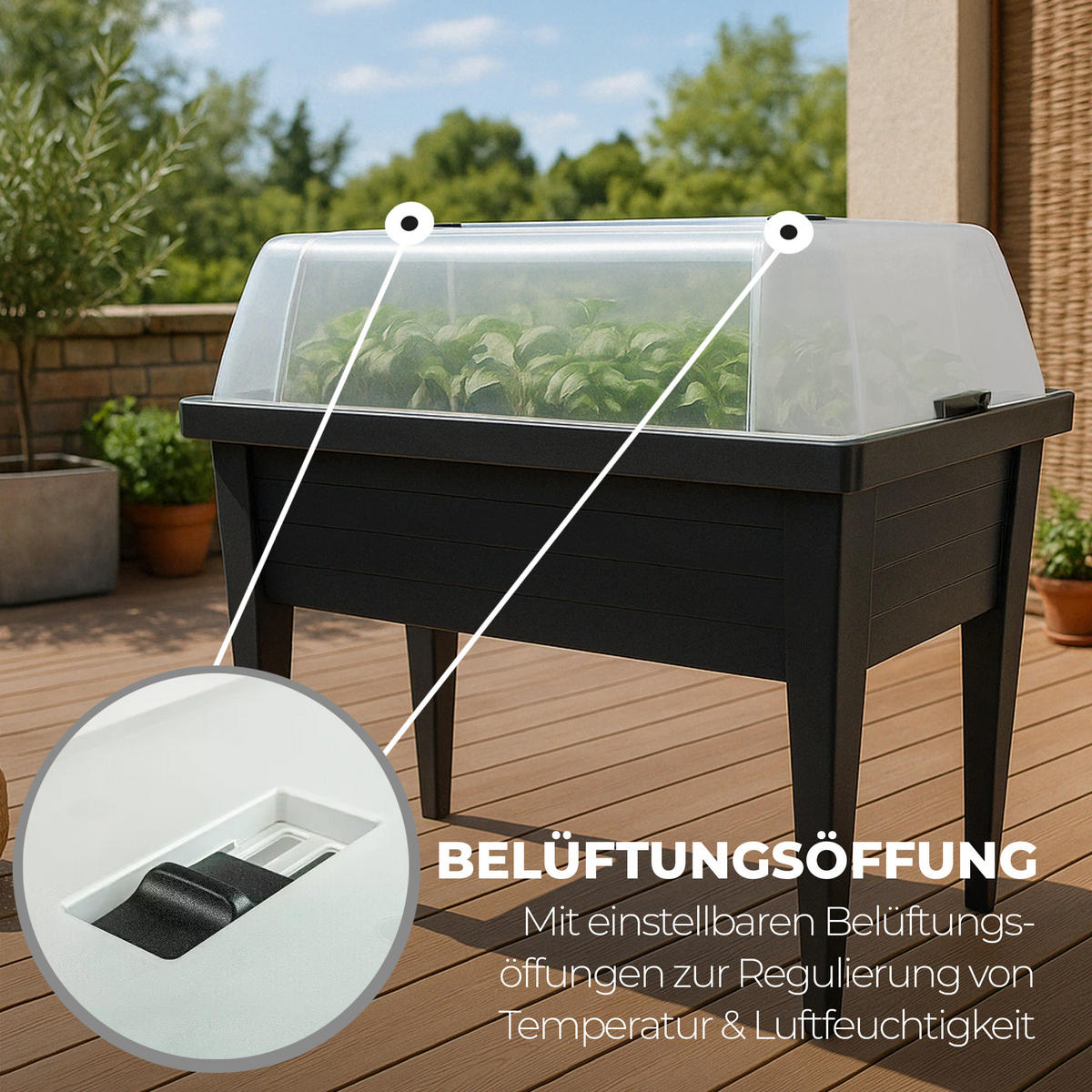 HOCHBEET Kräuterbeet mit Haube 100x50x107cm - Anthrazit, Kunststoff (50/107/100cm) - Bestlivings