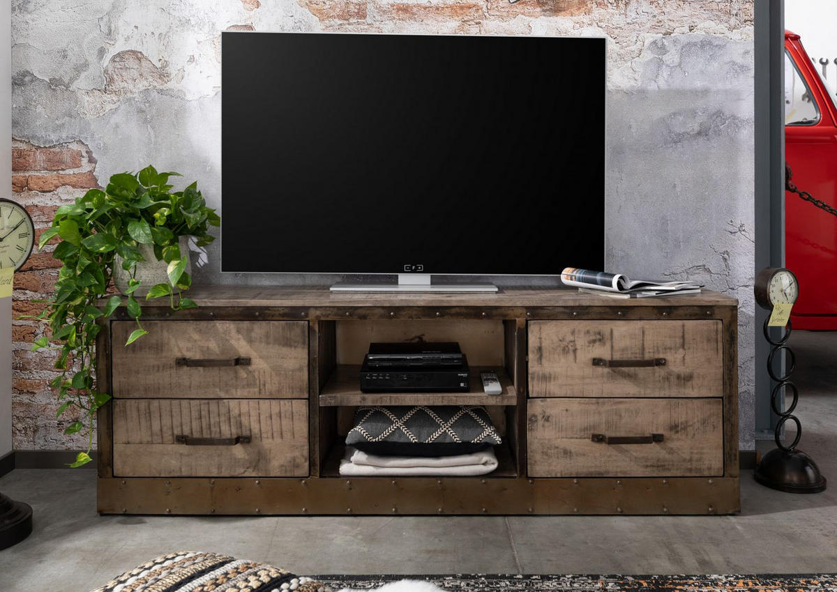TV-BOARD Mango 180x40x60 braun lackiert HEAVY INDUSTRY #239 - Braun, Holz (180/60/40cm) - Massivmoebel24