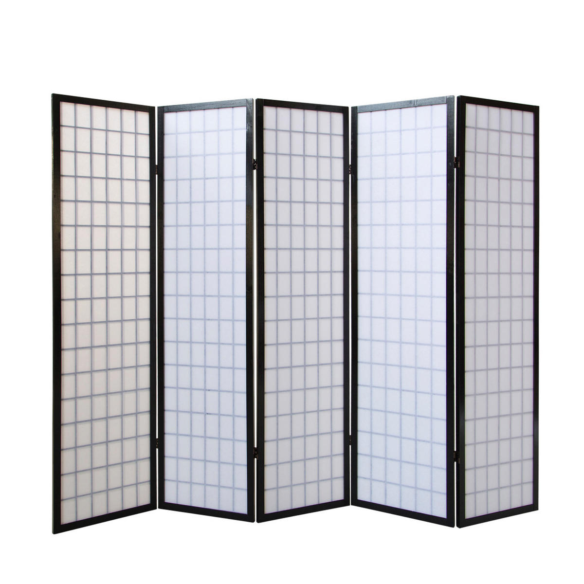 PARAVENT 5-tlg. 220/175 cm Schwarz Shoji - Schwarz, Holz (220/175/2cm) - Homestyle4u