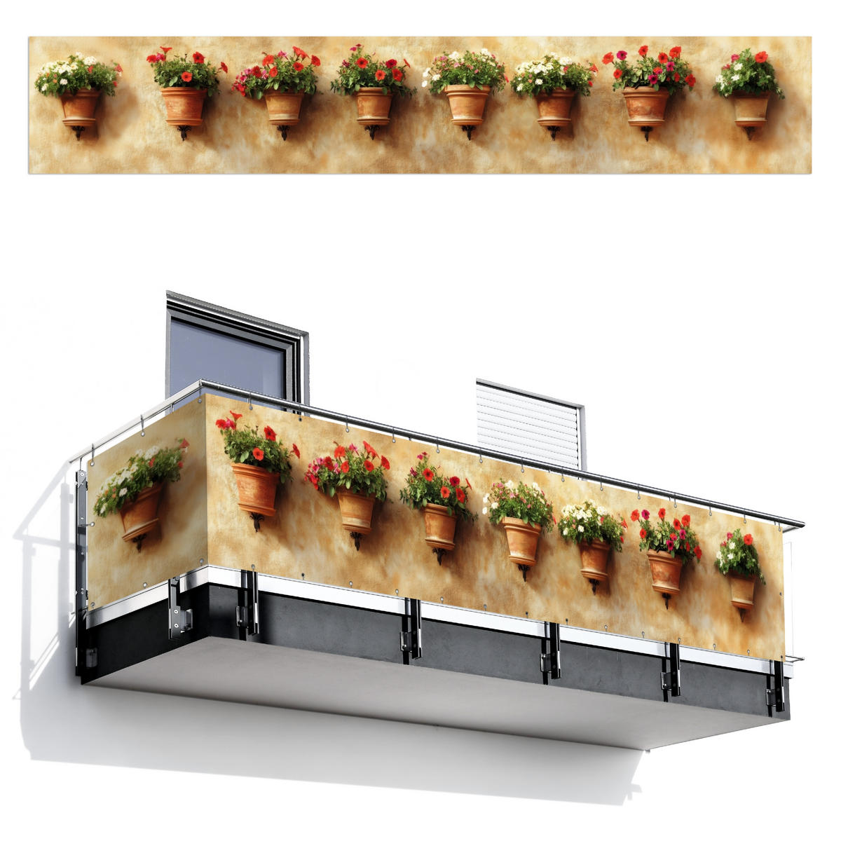 BALKON-SICHTSCHUTZ Blumentöpfe - Wand - Vintage - Terra cotta, Kunststoff (500/90cm) - MuchoWow