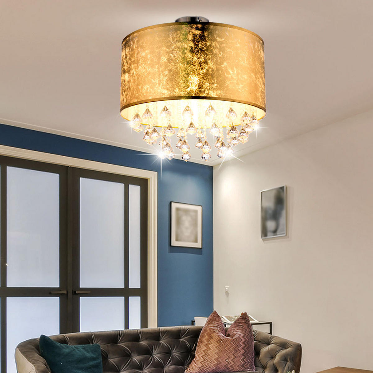 LED DECKENLEUCHTE AMY Textil Gold - Goldfarben, Metall (40/40/38cm) - Globo Lighting