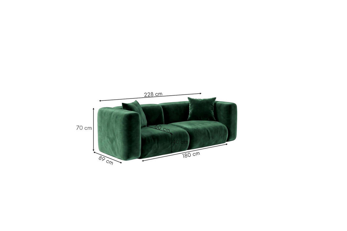 SOFA 2-Sitzer, Velvet-Stoff Bluvel, Grün, GRETA - Grün, Holz (228/70/89cm) - Kaiser Möbel