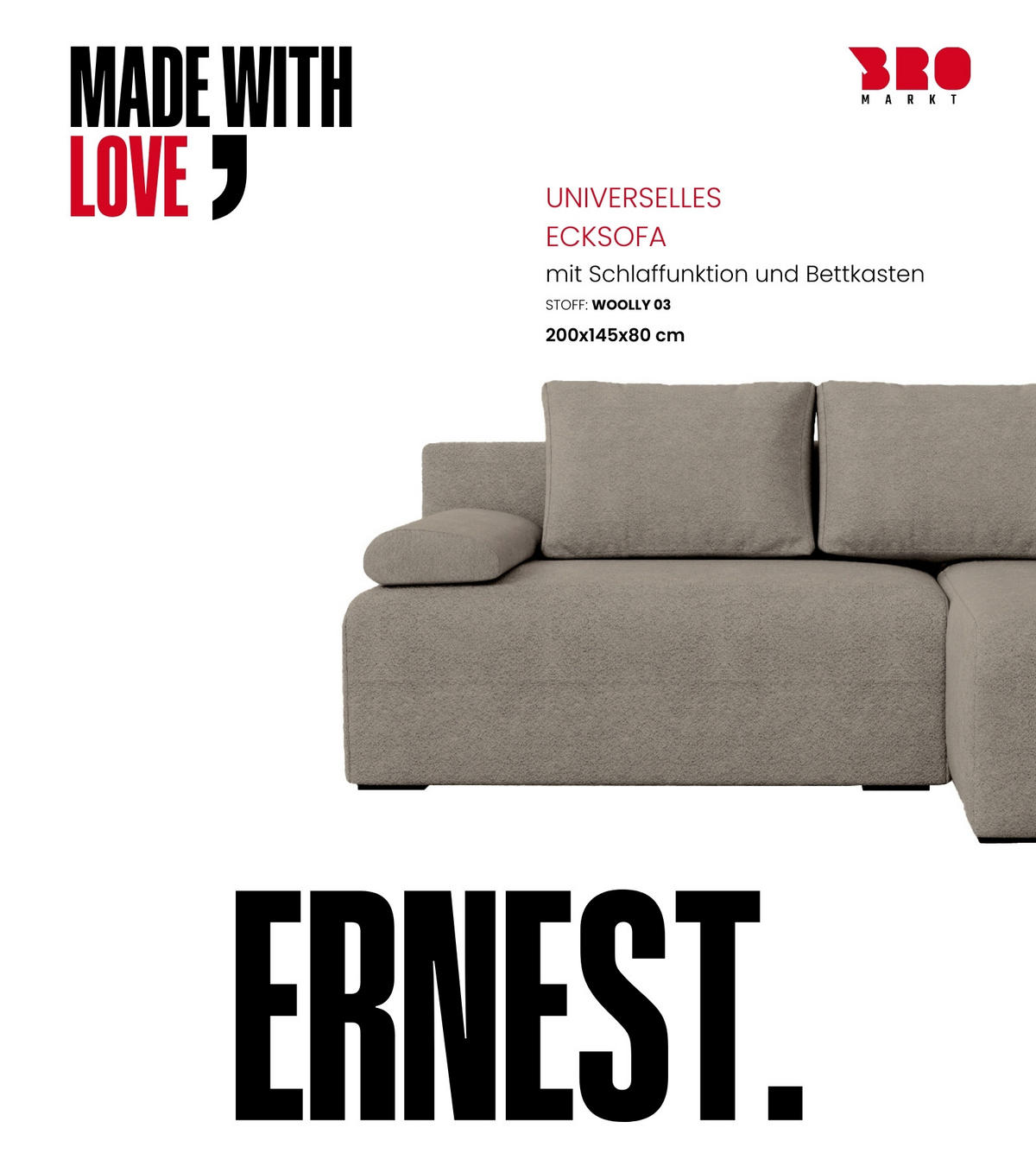 ECKSOFA Ernest mit Schlaffunktion Braun Bouclé - Ecru, Textil (200/145cm) - Bromarkt