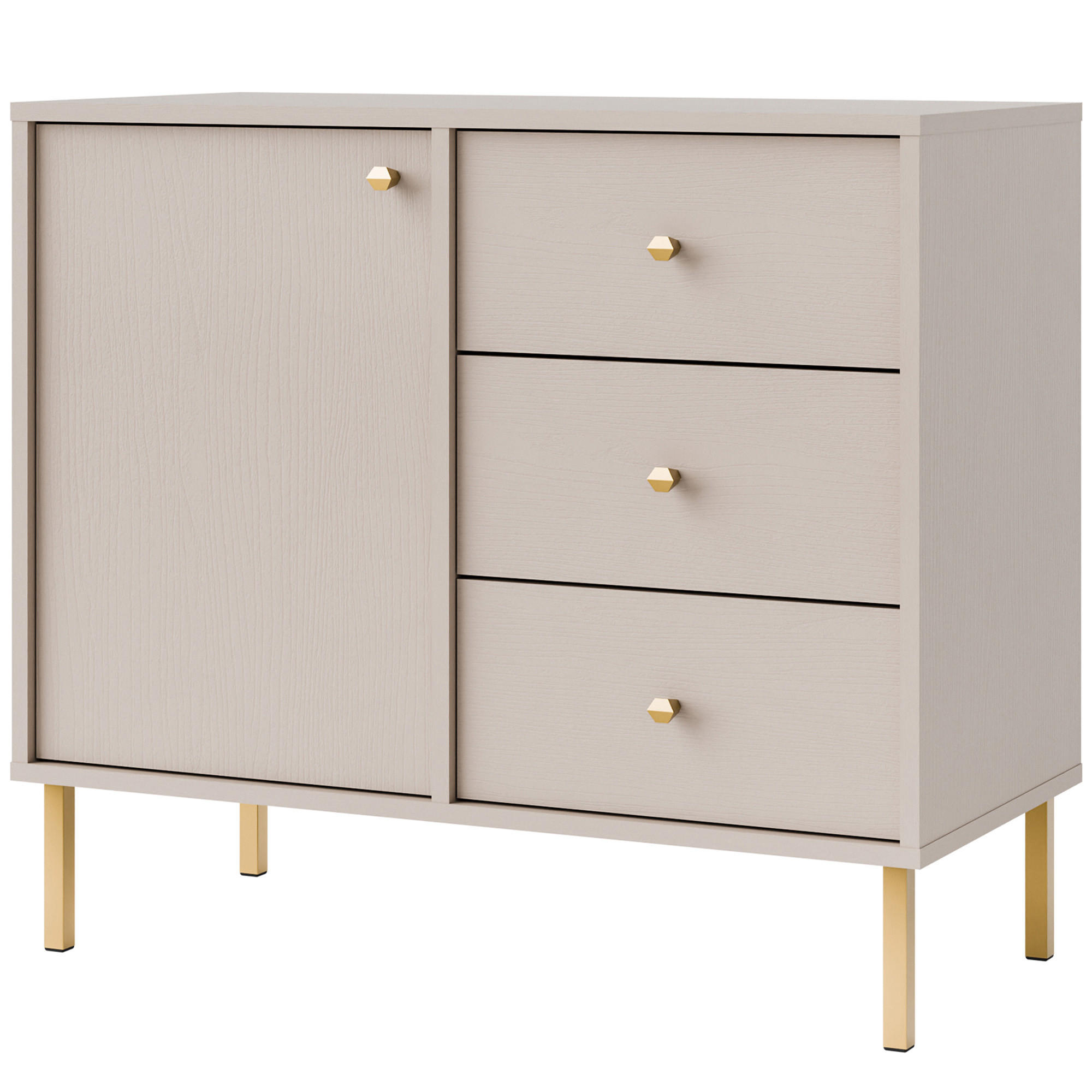 KOMMODE FLOREN, Creme/Gold - Creme, Holzwerkstoff/Metall (83.6/73.9/40.8cm) - KONSIMO®
