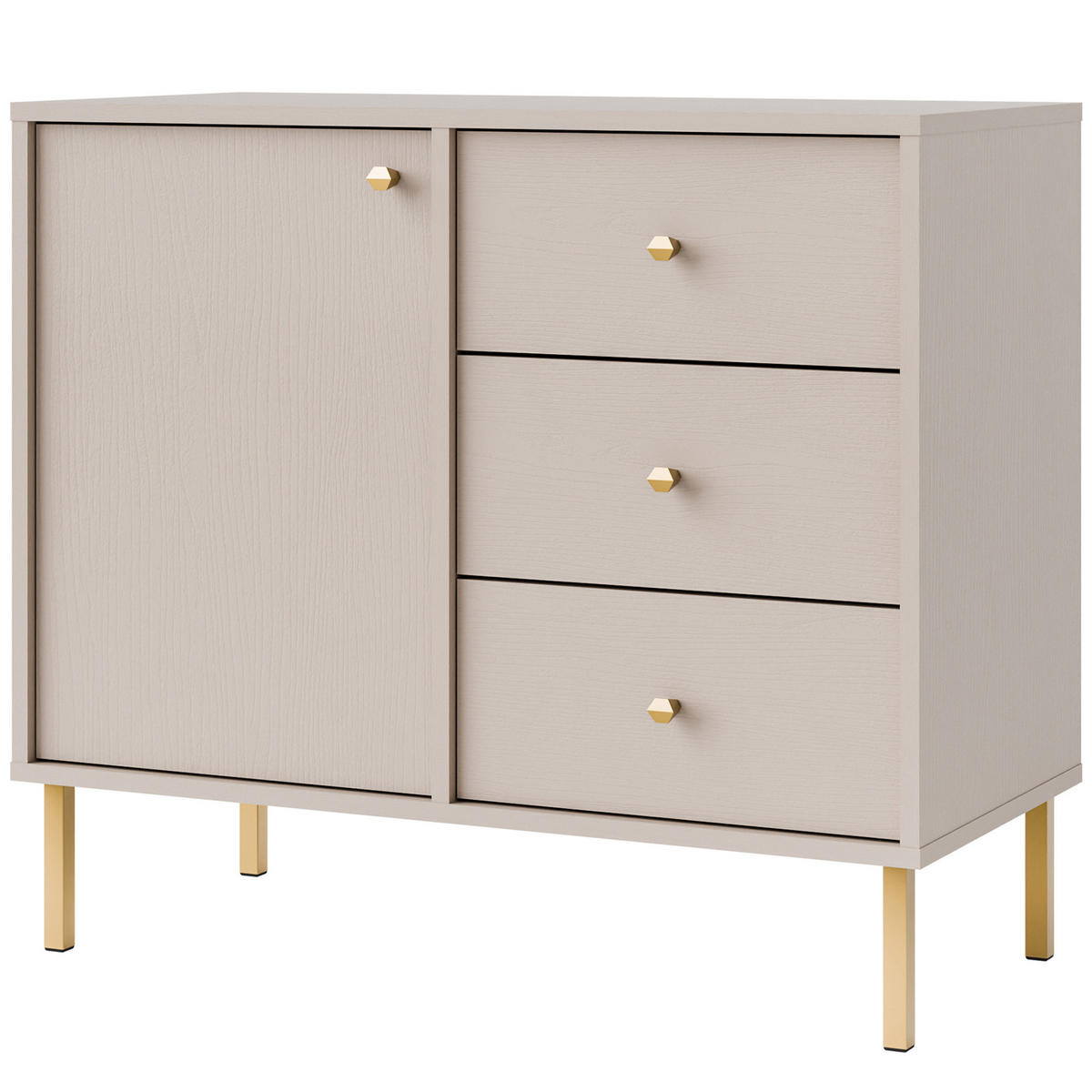KOMMODE FLOREN, Creme/Gold - Creme, Holzwerkstoff/Metall (83.6/73.9/40.8cm) - KONSIMO®