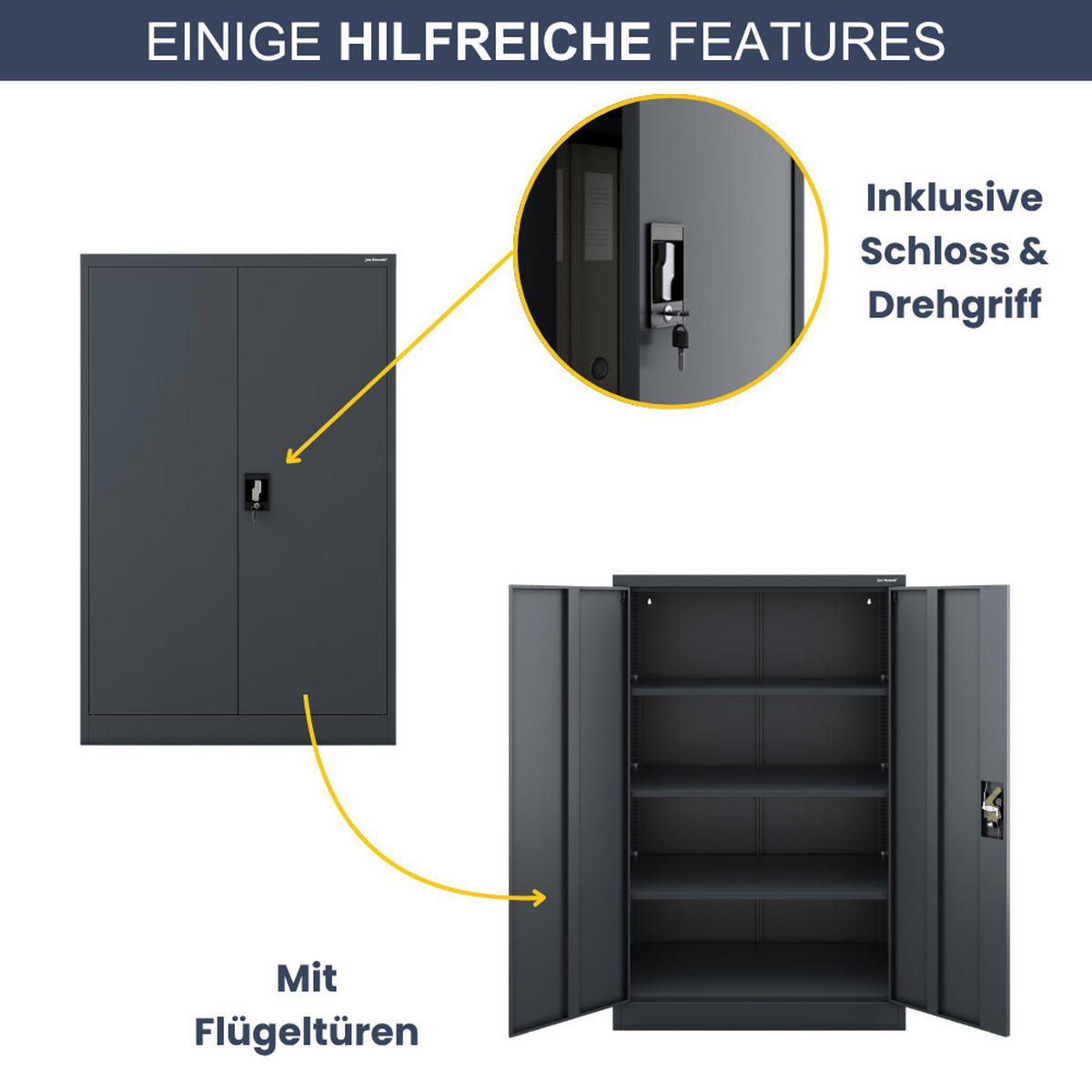 AKTENSCHRANK abschließbar KADO Flügeltüren 140x90x60cm Anthrazit - Anthrazit, Metall (90/140/60cm) - DELUKE