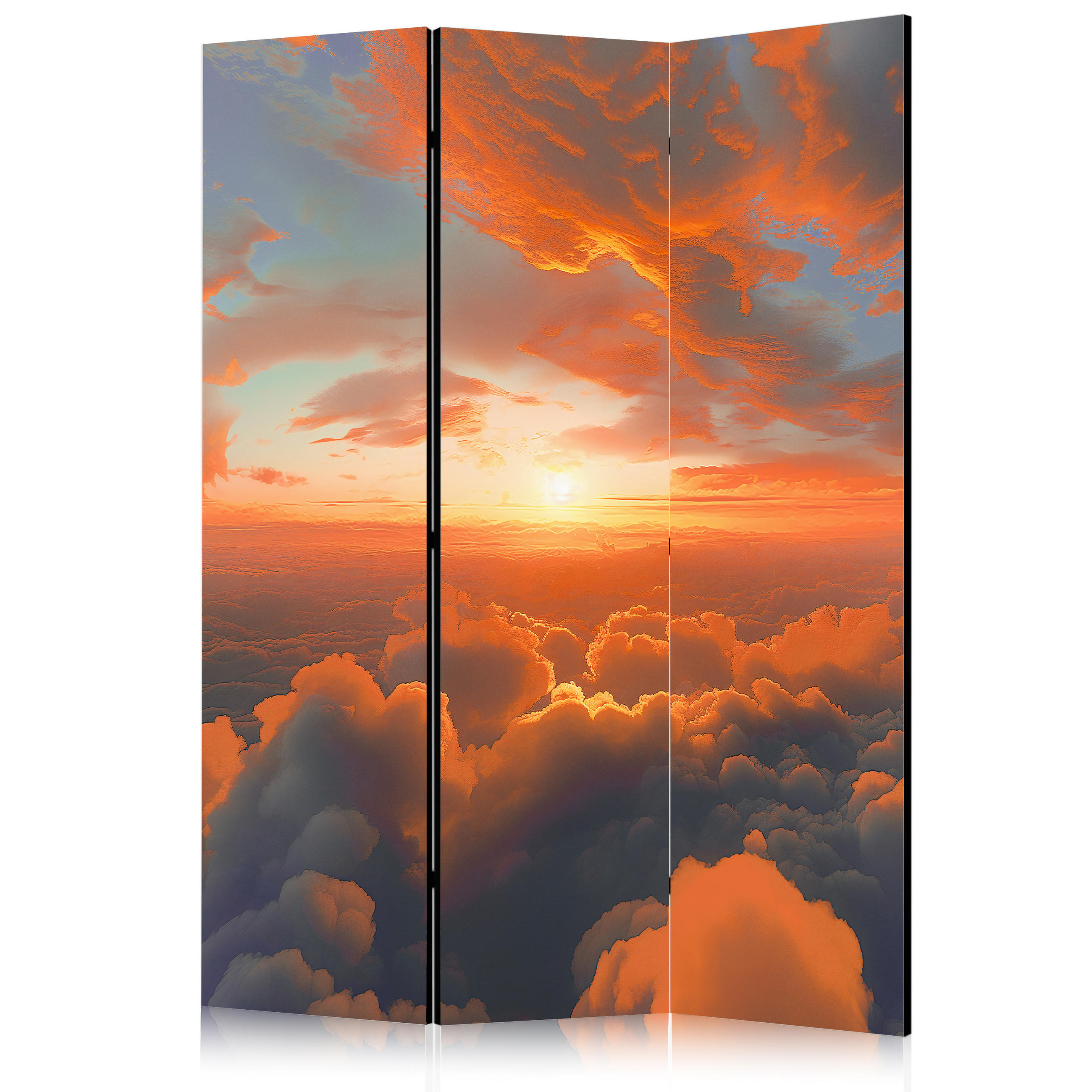 PARAVENT Akustik 3-tlg 135x172 cm Sonnenuntergang und Wolken - Multicolor, Holz/Textil (135/172/3cm) - Muralo