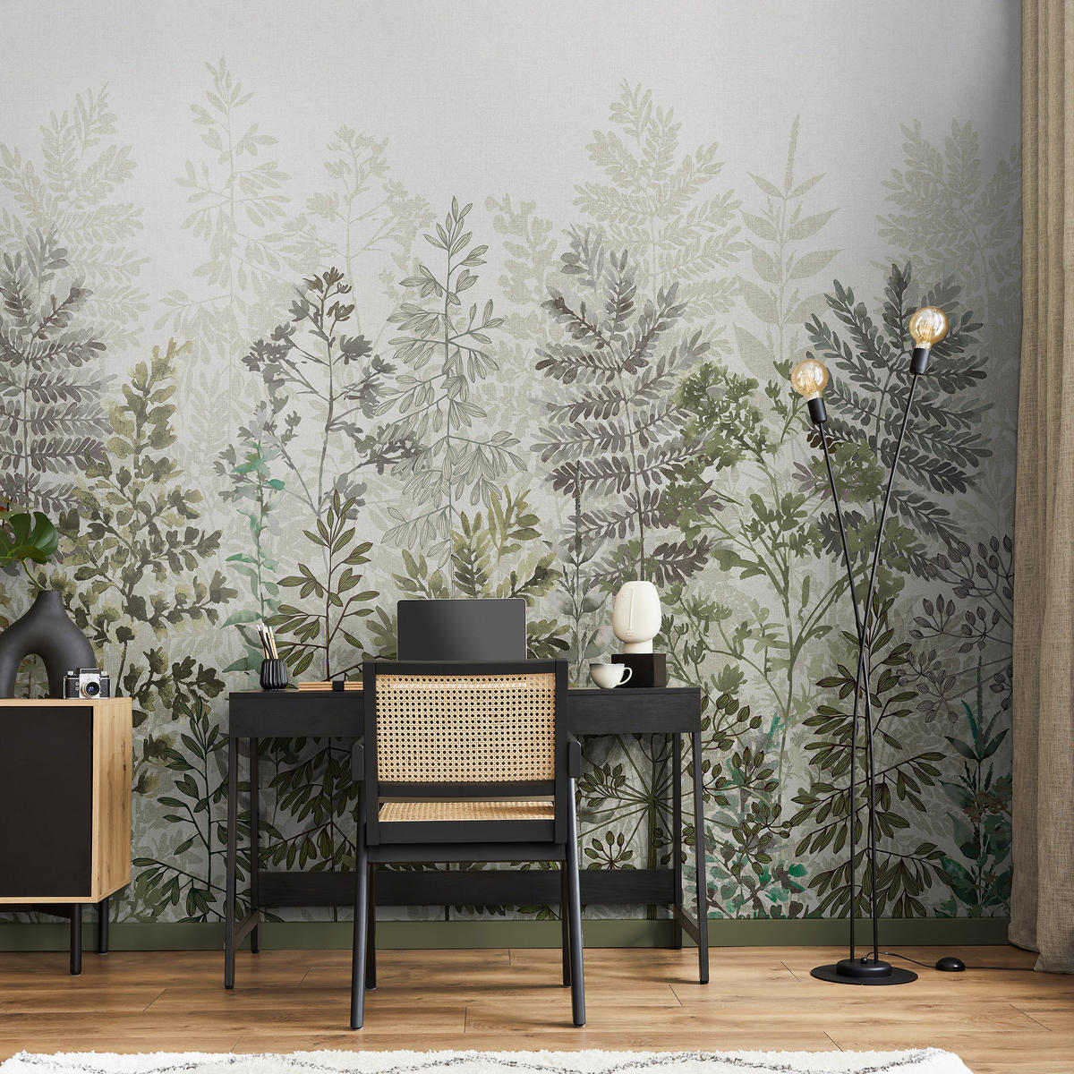 FOTOTAPETE Leaf Silhouette - Salbeigrün, Papier/Kunststoff (280/0.1cm) - Art for the Home