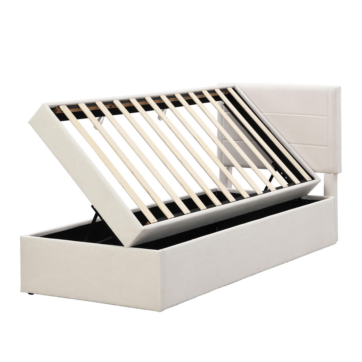 POLSTERBETT 90/200 cm Beige mit Stauraum und Lattenrost aus MDF - Beige, Holzwerkstoff (90/200cm) - OKWISH