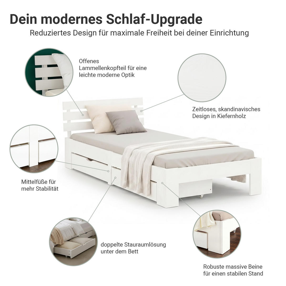 HOLZBETT mit Matratze und Stauraum 90/200 cm weiß - Weiß, Holz (90/200cm) - Homestyle4u