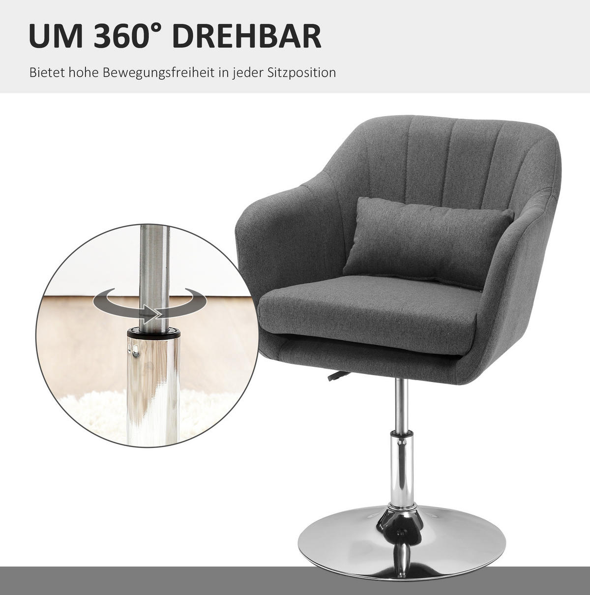 DREHSTUHL in Dunkelgrau 60x60x91 cm, höhenverstellbar mit Armlehnen - Dunkelgrau, Textil (60/91/60cm) - IVMEU