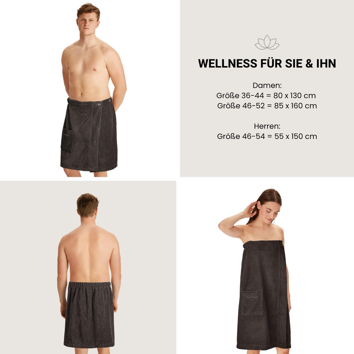 SAUNAKILT Turin Herren - 46-54 - Dunkelgrau - Dunkelgrau, Textil (55/150cm) - SCHIESSER