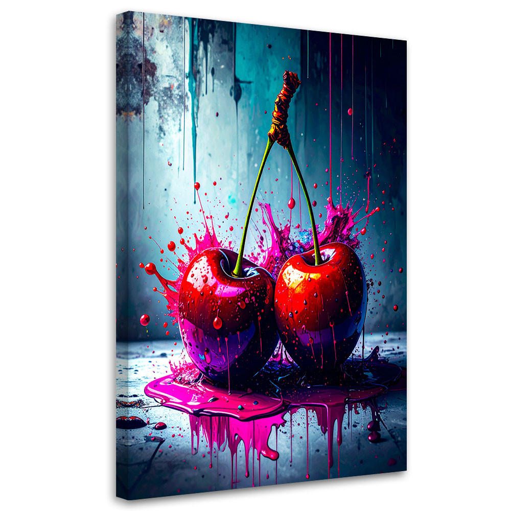 LEINWANDBILD Graffiti Kirschen Obst 80x120cm - Rot, Textil (80/120cm) - Feeby
