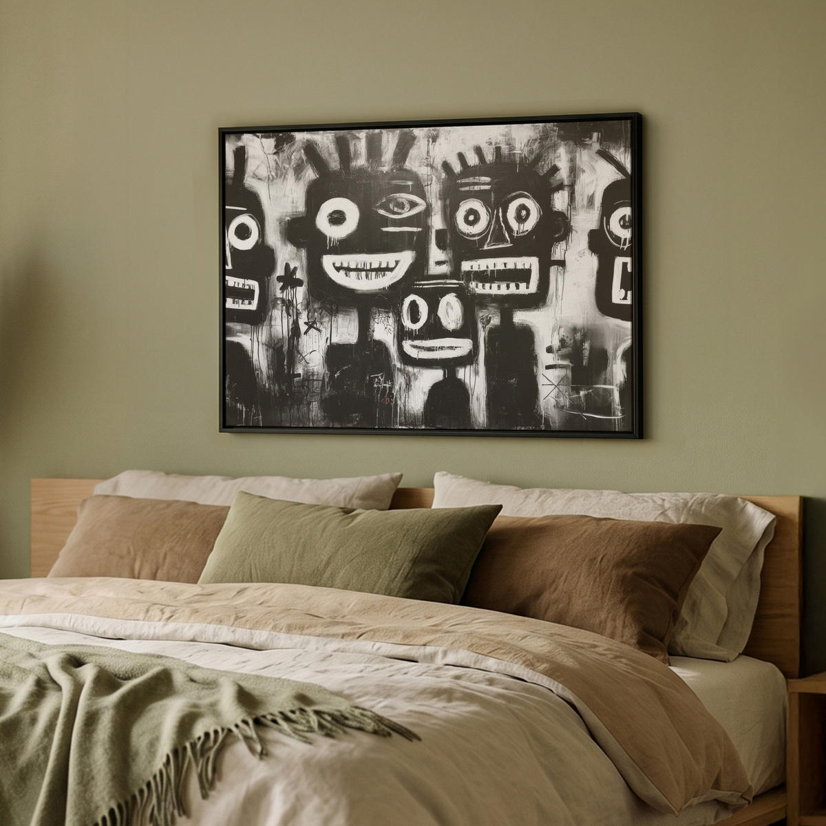 LEINWAND Bilder mit Rahmen - Malerei - Figuren - Schwarz - Abstrakt - 80x60 - Schwarz, Textil (80/60cm) - MuchoWow