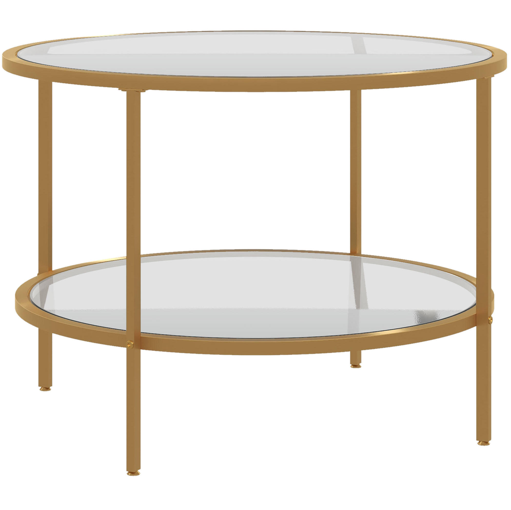 BEISTELLTISCH Ø60/43 cm mit 2 Ebenen, Glasplatte und Stahlrahmen, Gold - Goldfarben, Glas (60/60/43cm) - Redom