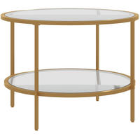 BEISTELLTISCH Ø60/43 cm mit 2 Ebenen, Glasplatte und Stahlrahmen, Gold - Goldfarben, Glas (60/60/43cm) - Redom