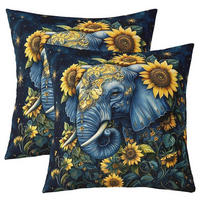 KISSENBEZÜGE 2-teiliges Set 50 x 50 cm Elefant Sonnenblumen - Multicolor, Textil (50/50cm)