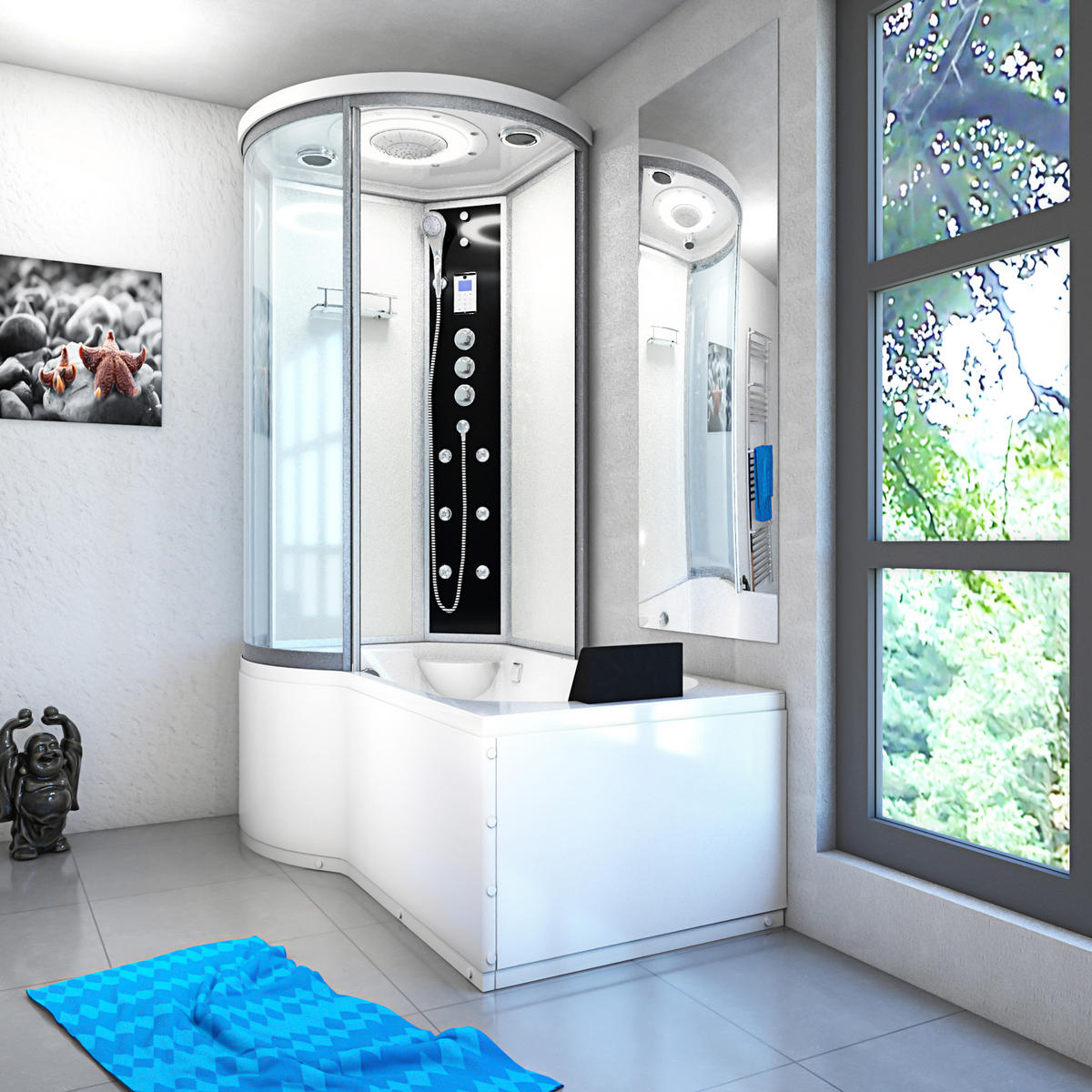 DUSCHKABINE mit Wanne K55-R03 Weiß 100x170 - Weiß, Glas/Kunststoff (170/220/98cm) - AcquaVapore by Sandra Jentho
