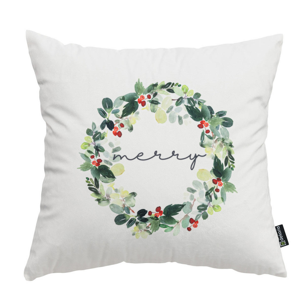 KISSENHÜLLE Merry Wreath 43x43 cm - Weiß, Textil (43/1cm) - Dekoria