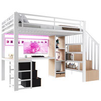 HOCHBETT 90/200 cm in Weiß mit 4 Schubladen, LED und Schreibtisch - Weiß, Holzwerkstoff/Metall (90/200cm) - STILVORA