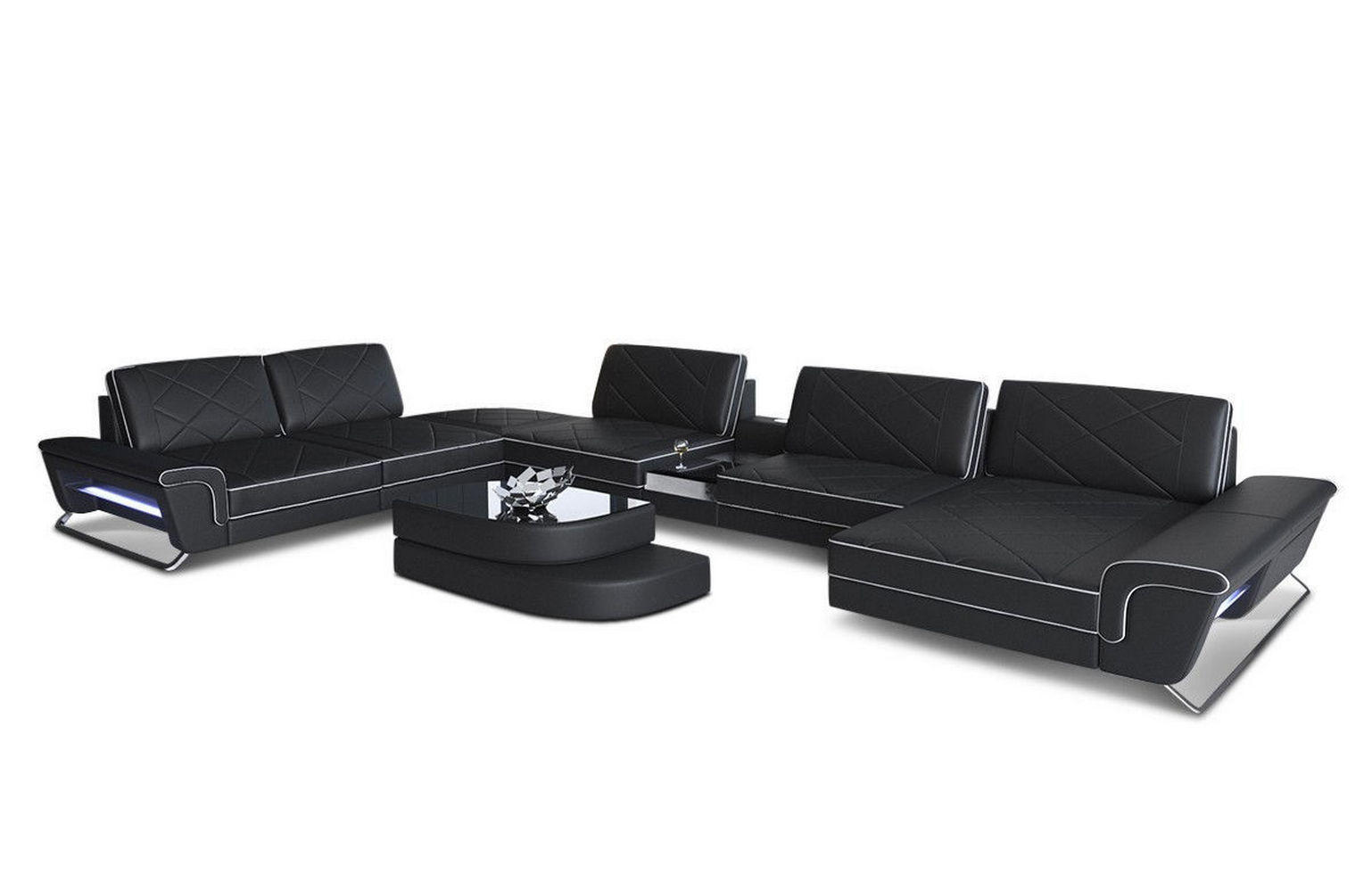 WOHNLANDSCHAFT Bari XXL - Schwarz/Weiß, Leder (456/89/329cm) - Sofa Dreams